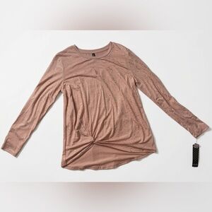 Massini Baby Pink Long-Sleeve Twist-Hem Top with Gold Floral